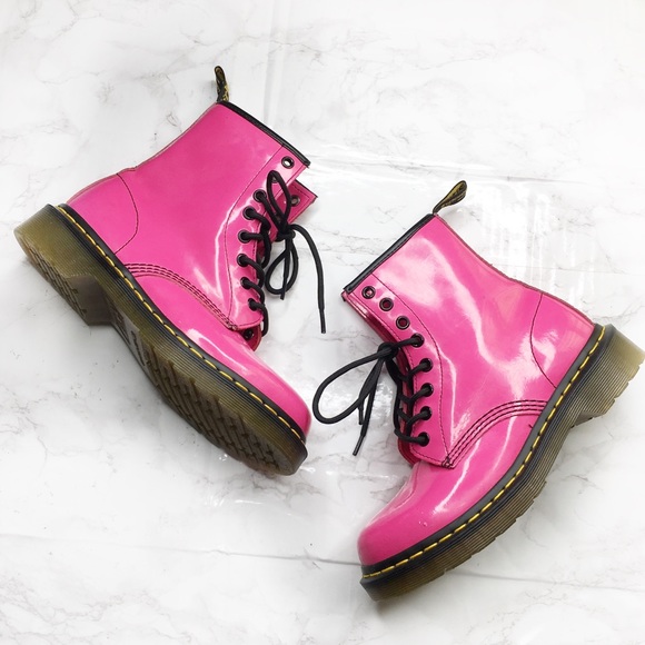 Dr. Martens Shoes - Dr. Martens 1460 Pink Patent Leather Lace Up Boots